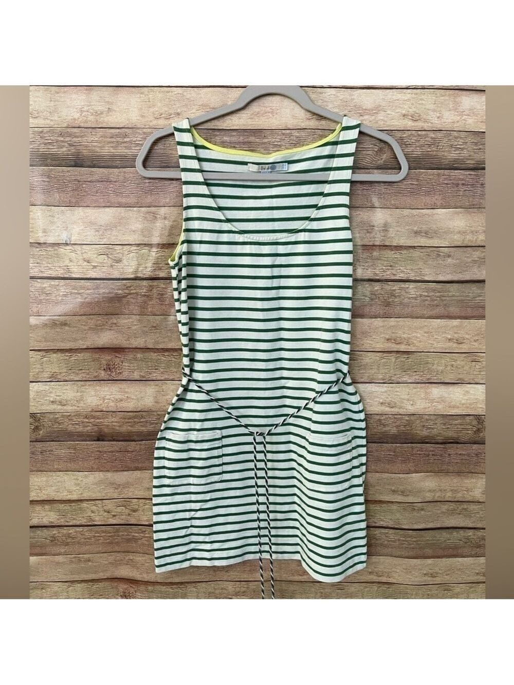 Boden Shoreline Women’s Tunic Tank Dress Green Ivory Stripe Rope Belt  Size: 4R